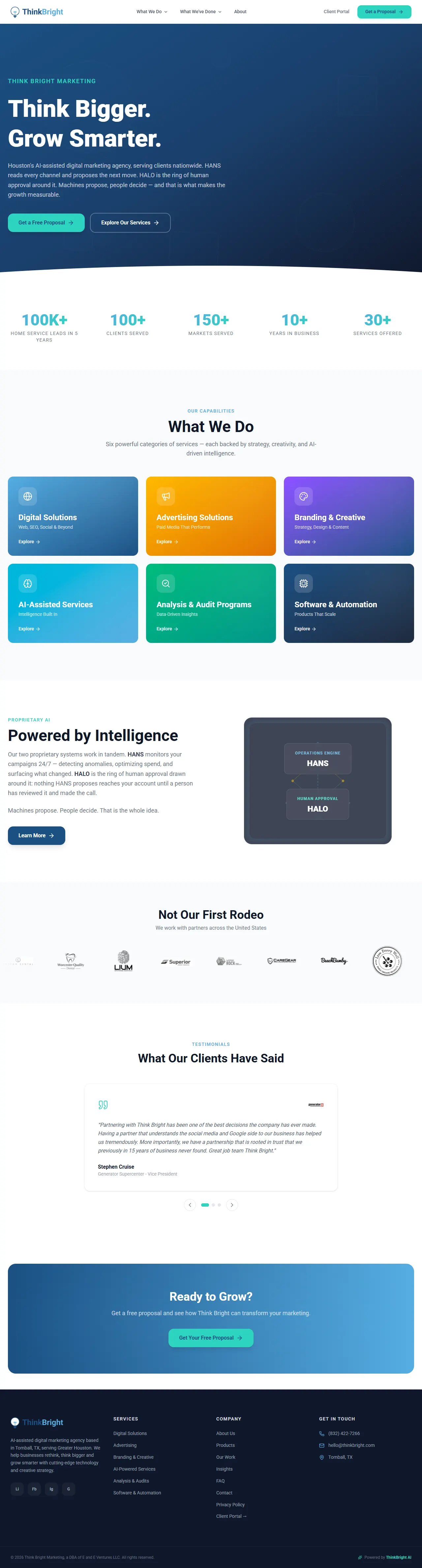 The full thinkbright.com homepage, top to bottom