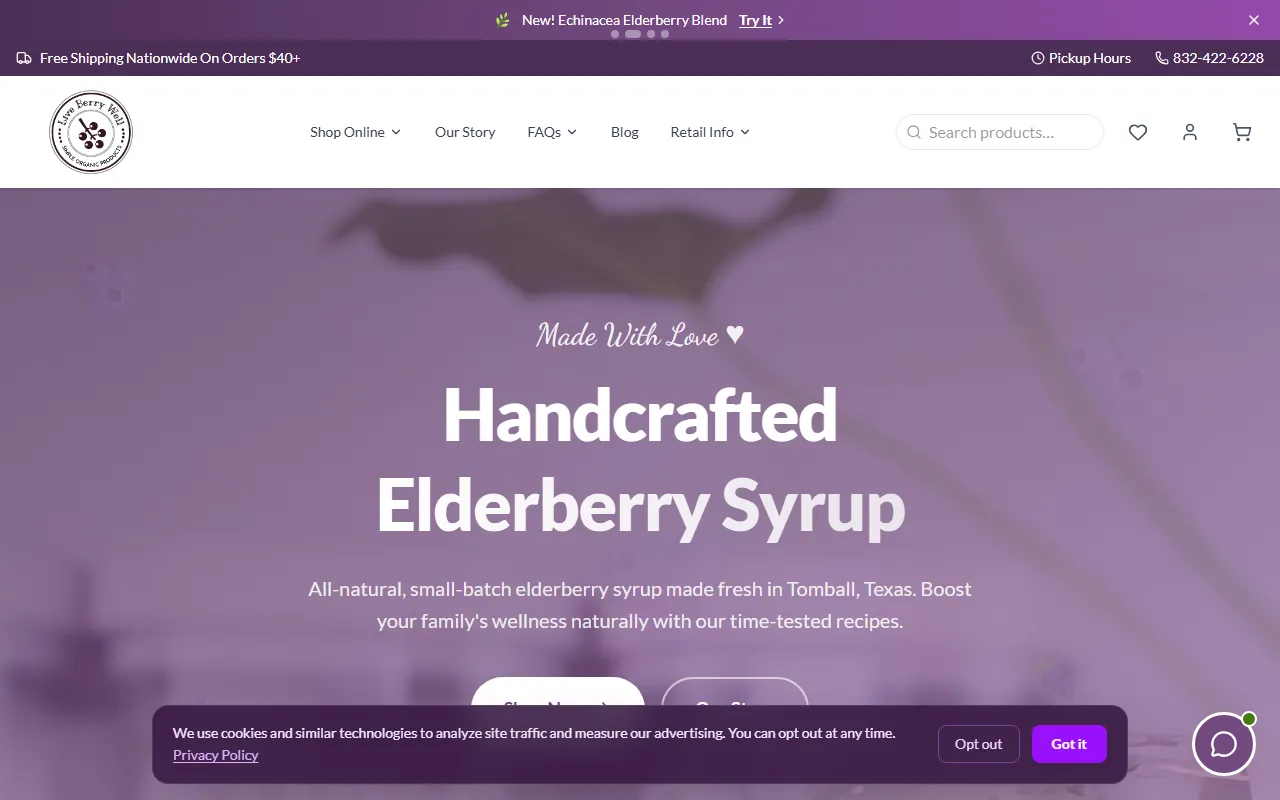 Live Berry Well homepage on desktop