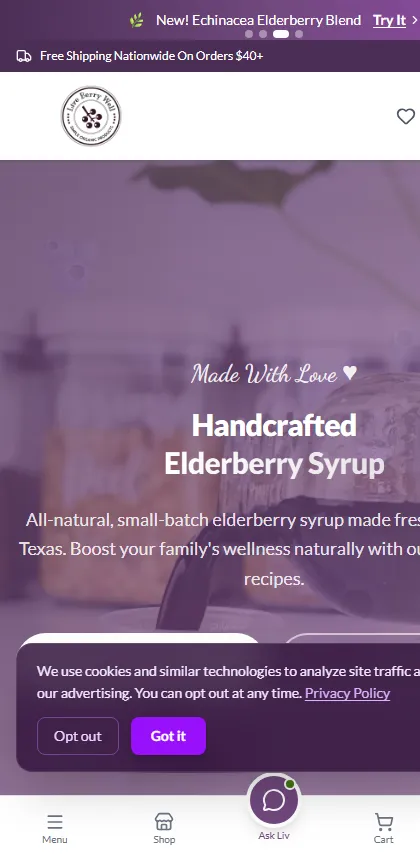 Live Berry Well homepage on mobile
